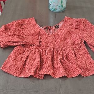 Madewell Red Floral Peplum Blouse